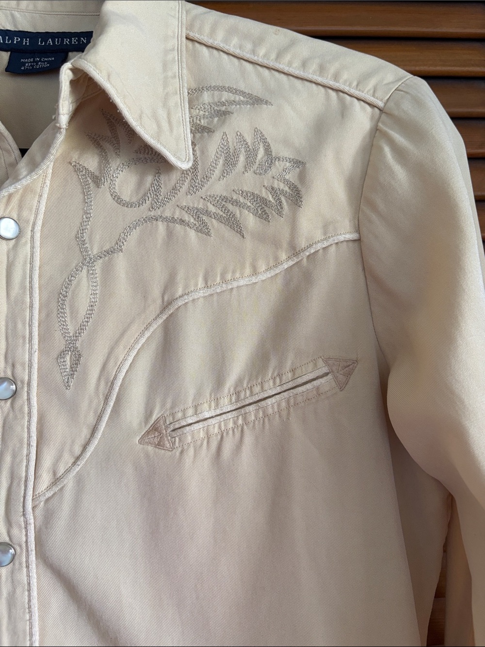 Ralph Lauren Light Cream Western Embroidered Snap-Front Shirt - Picture 4 of 7